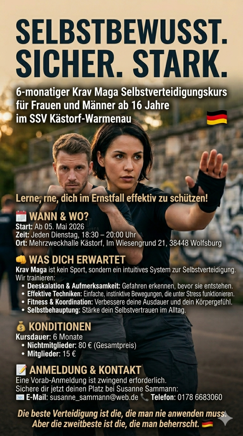 Read more about the article Selbstverteidigung nach KravMaga, Alter: ab 16 Jahren für Frauen und Männer beim SSV Kästorf-Warmenau